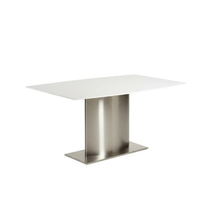 HomeRoots 63" White Marble & Silver Metal Pedestal Dining Table - Modern Design for Family Gatherings & More 555153