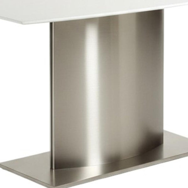 HomeRoots 63" White Marble & Silver Metal Pedestal Dining Table - Modern Design for Family Gatherings & More 555153