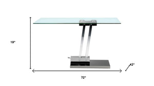 HomeRoots 72" Clear Glass & Silver Metal Pedestal Dining Table - Modern Design for Stylish Gatherings 555155