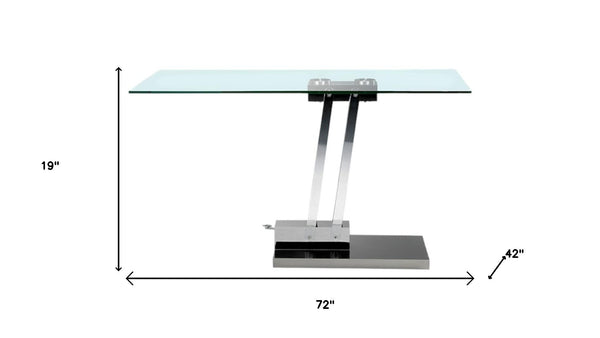 HomeRoots 72" Clear Glass & Silver Metal Pedestal Dining Table - Modern Design for Stylish Gatherings 555155