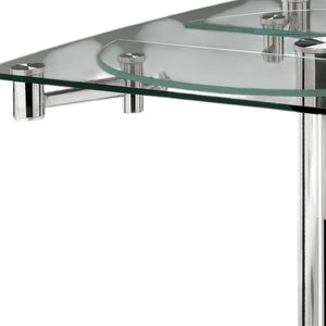 HomeRoots 40" Clear Glass and Silver Metal Extendable Dining Table with Self-Storing Leaf for Modern Elegance 555156