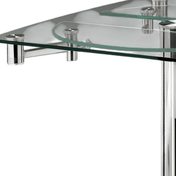 HomeRoots 40" Clear Glass and Silver Metal Extendable Dining Table with Self-Storing Leaf for Modern Elegance 555156