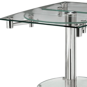 HomeRoots 40" Clear Glass and Silver Metal Extendable Dining Table with Self-Storing Leaf for Modern Elegance 555156