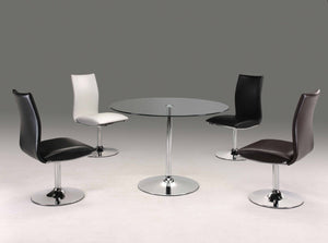 HomeRoots 42" Contemporary Clear Glass and Silver Metal Pedestal Round Dining Table for Modern Spaces 555158