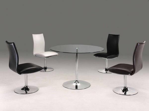 HomeRoots 42" Contemporary Clear Glass and Silver Metal Pedestal Round Dining Table for Modern Spaces 555158