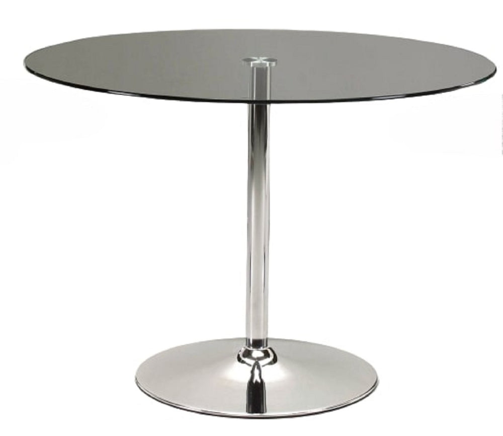 HomeRoots 42" Contemporary Clear Glass and Silver Metal Pedestal Round Dining Table for Modern Spaces 555158