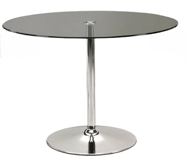 HomeRoots 42" Contemporary Clear Glass and Silver Metal Pedestal Round Dining Table for Modern Spaces 555158