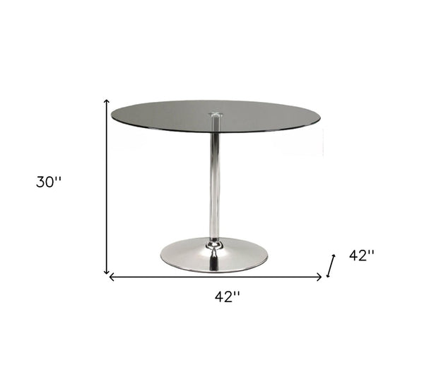 HomeRoots 42" Contemporary Clear Glass and Silver Metal Pedestal Round Dining Table for Modern Spaces 555158