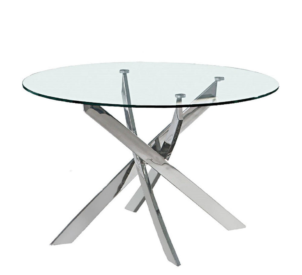 HomeRoots 48" Clear Glass Round Dining Table with Silver Cross-Leg Base - Modern Elegance for Any Space 555159