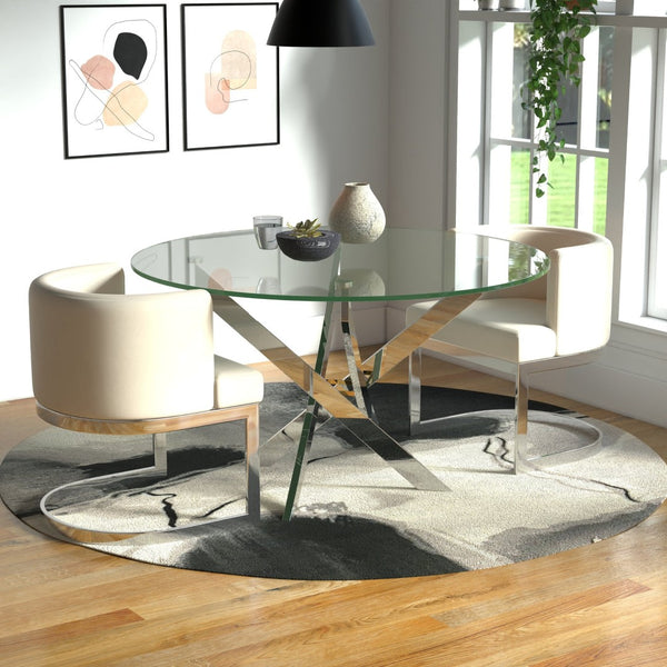 HomeRoots 48" Clear Glass Round Dining Table with Silver Cross-Leg Base - Modern Elegance for Any Space 555159