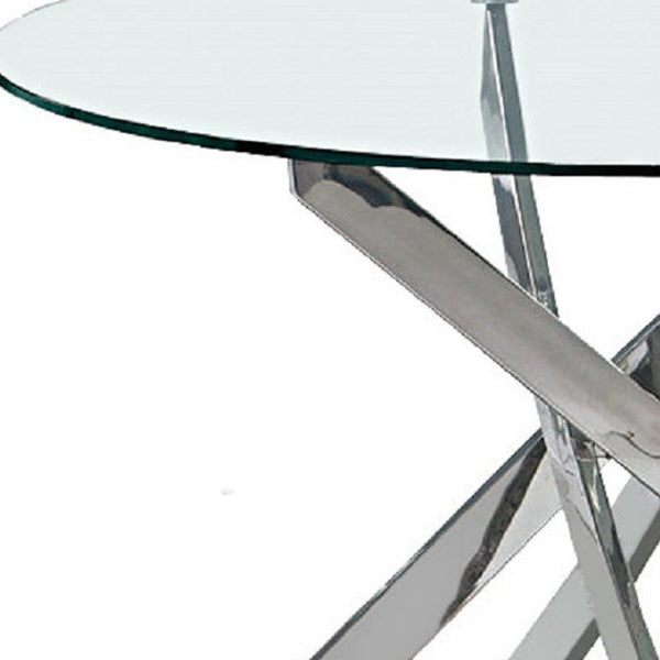 HomeRoots 48" Clear Glass Round Dining Table with Silver Cross-Leg Base - Modern Elegance for Any Space 555159