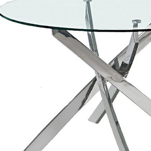 HomeRoots 48" Clear Glass Round Dining Table with Silver Cross-Leg Base - Modern Elegance for Any Space 555159