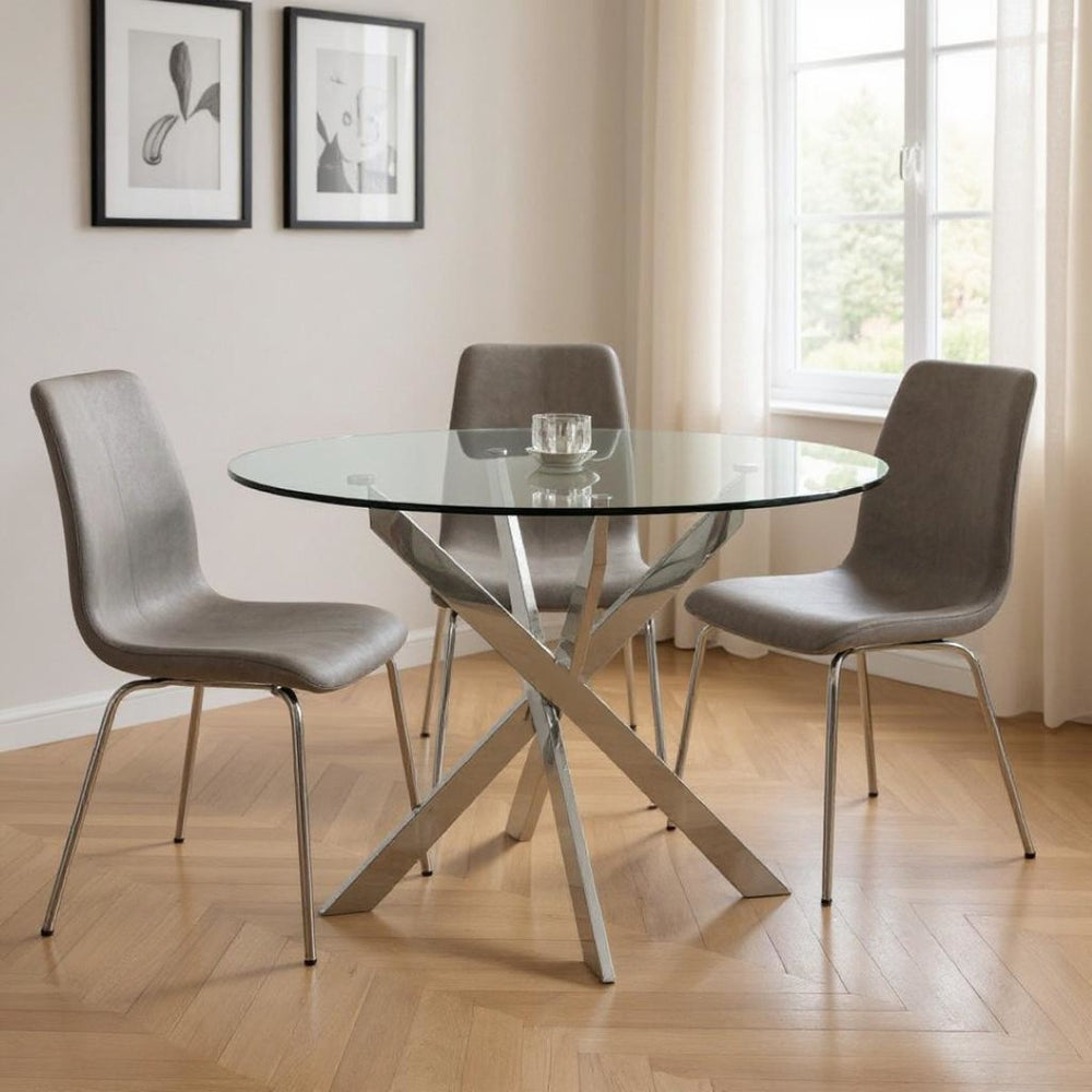 HomeRoots 48" Clear Glass Round Dining Table with Silver Cross-Leg Base - Modern Elegance for Any Space 555159