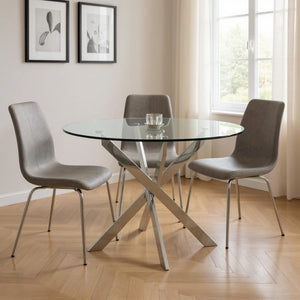 HomeRoots 48" Clear Glass Round Dining Table with Silver Cross-Leg Base - Modern Elegance for Any Space 555159