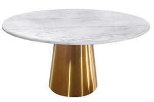 HomeRoots 54" Luxurious Gray White Gold Marble Round Dining Table with Metal Pedestal Base – Seats 6 Comfortably 555160