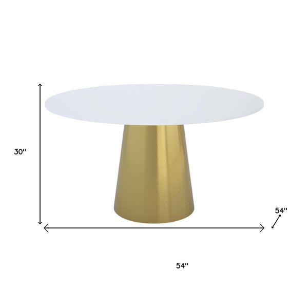 HomeRoots 54" Stunning Gray and White Marble Round Dining Table with Elegant Gold Metal Base for 6 People 555161
