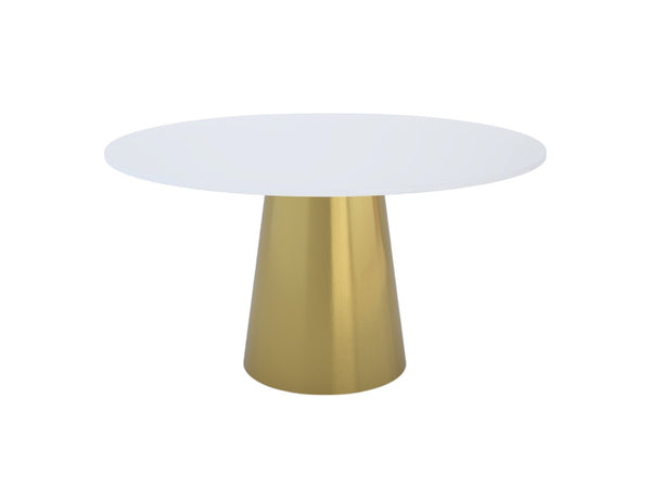 HomeRoots 54" Stunning Gray and White Marble Round Dining Table with Elegant Gold Metal Base for 6 People 555161