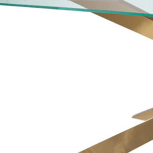 HomeRoots 87" Clear Glass Dining Table with Gold Metal Cross-Leg Base - Modern Elegance for 8 People 555163
