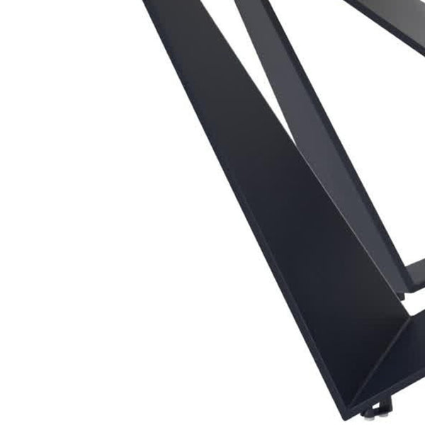 HomeRoots 79" Stylish Two-Tone Trestle Dining Table with Natural Wood and Black Metal Base, Seats 6 Comfortably 555164