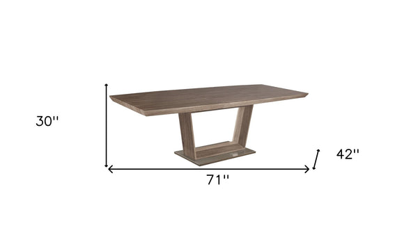 HomeRoots 71" Gray Wood and Metal Self-Storing Leaf Dining Table - Stylish Expandable Pedestal Design for 8 555165