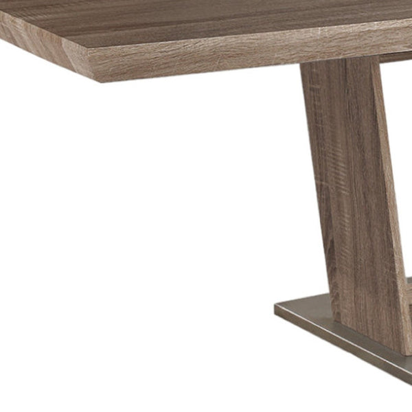 HomeRoots 71" Gray Wood and Metal Self-Storing Leaf Dining Table - Stylish Expandable Pedestal Design for 8 555165