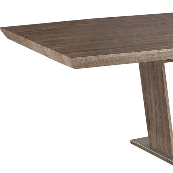HomeRoots 71" Gray Wood and Metal Self-Storing Leaf Dining Table - Stylish Expandable Pedestal Design for 8 555165