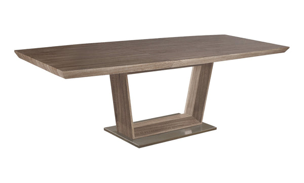 HomeRoots 71" Gray Wood and Metal Self-Storing Leaf Dining Table - Stylish Expandable Pedestal Design for 8 555165