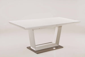 HomeRoots 71" White Wood & Metal Extendable Dining Table with Self-Storing Leaf for Modern Home Gatherings 555166