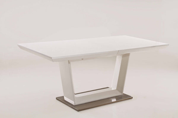 HomeRoots 71" White Wood & Metal Extendable Dining Table with Self-Storing Leaf for Modern Home Gatherings 555166