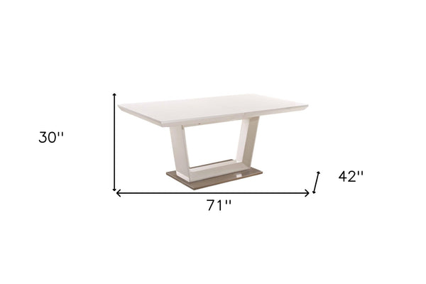 HomeRoots 71" White Wood & Metal Extendable Dining Table with Self-Storing Leaf for Modern Home Gatherings 555166