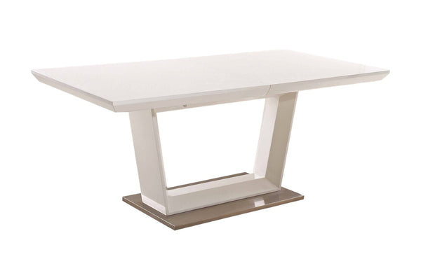 HomeRoots 71" White Wood & Metal Extendable Dining Table with Self-Storing Leaf for Modern Home Gatherings 555166