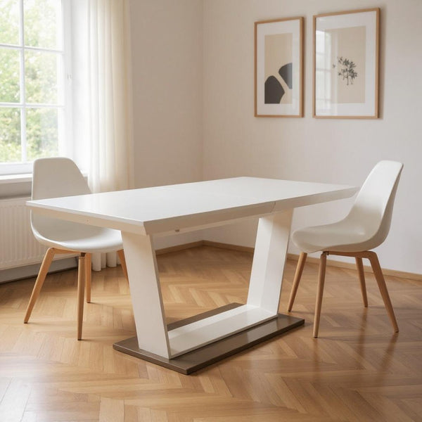 HomeRoots 71" White Wood & Metal Extendable Dining Table with Self-Storing Leaf for Modern Home Gatherings 555166