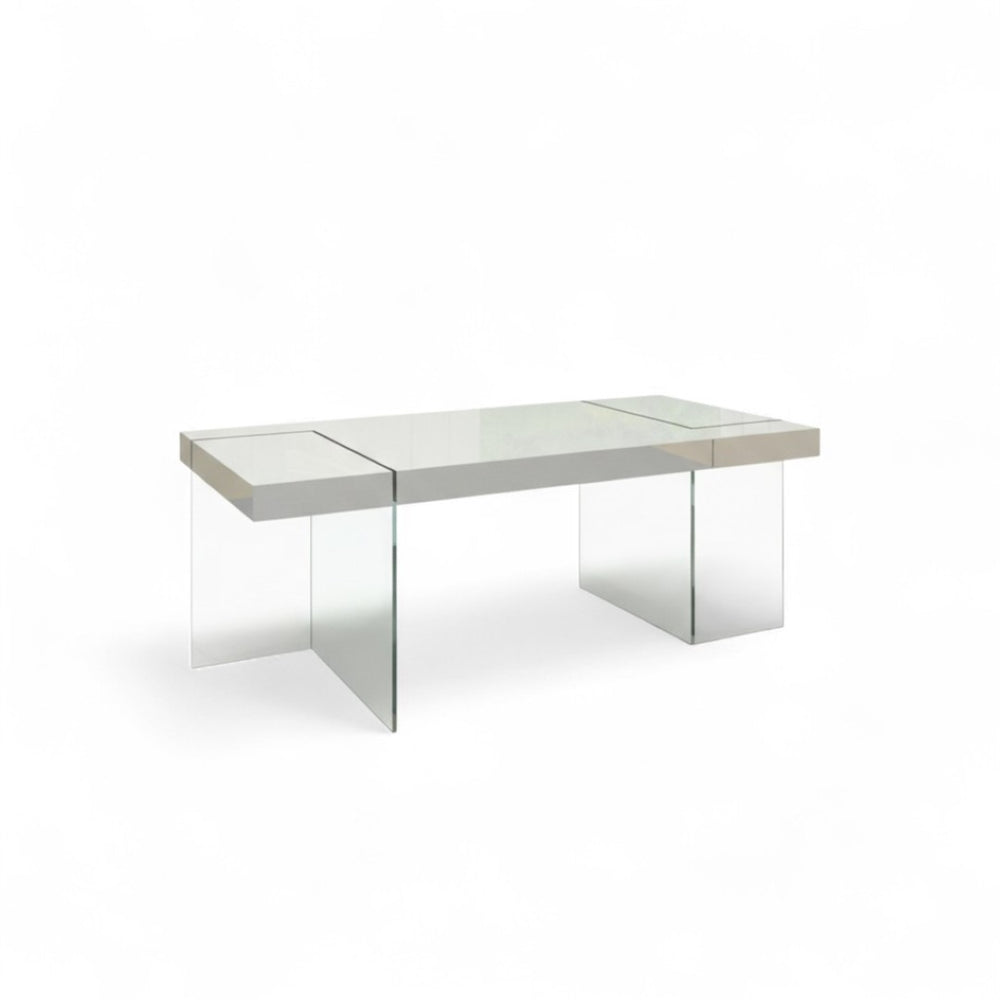 HomeRoots 79" White and Clear Glass Dining Table – Modern Centerpiece for Elegant Dining, Seats 6 Comfortably 555167