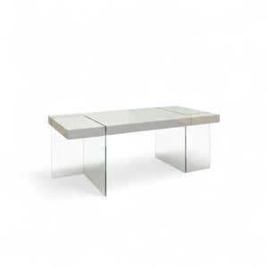 HomeRoots 79" White and Clear Glass Dining Table – Modern Centerpiece for Elegant Dining, Seats 6 Comfortably 555167