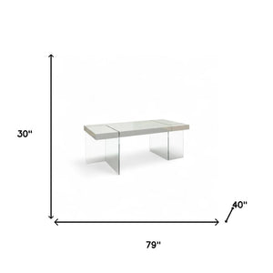 HomeRoots 79" White and Clear Glass Dining Table – Modern Centerpiece for Elegant Dining, Seats 6 Comfortably 555167