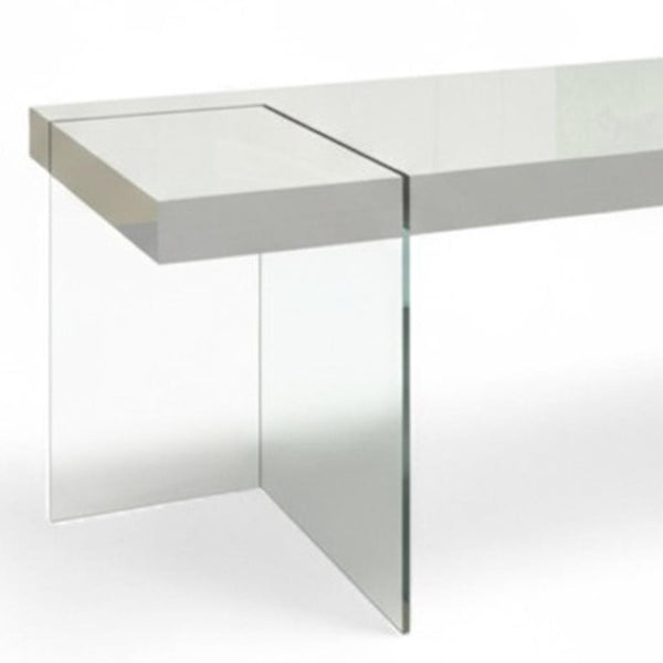 HomeRoots 79" White and Clear Glass Dining Table – Modern Centerpiece for Elegant Dining, Seats 6 Comfortably 555167