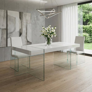 HomeRoots 79" White and Clear Glass Dining Table – Modern Centerpiece for Elegant Dining, Seats 6 Comfortably 555167