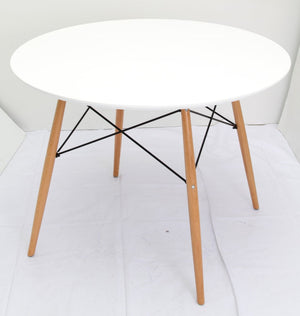 HomeRoots 36" Modern Two-Tone Round Dining Table with White Top & Natural Wood Base, Seats 6, Eco-Friendly Design 555168