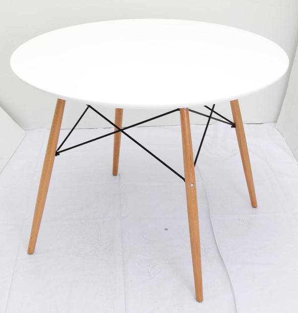 HomeRoots 36" Modern Two-Tone Round Dining Table with White Top & Natural Wood Base, Seats 6, Eco-Friendly Design 555168