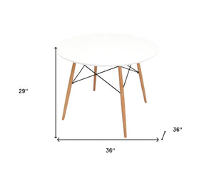HomeRoots 36" Modern Two-Tone Round Dining Table with White Top & Natural Wood Base, Seats 6, Eco-Friendly Design 555168