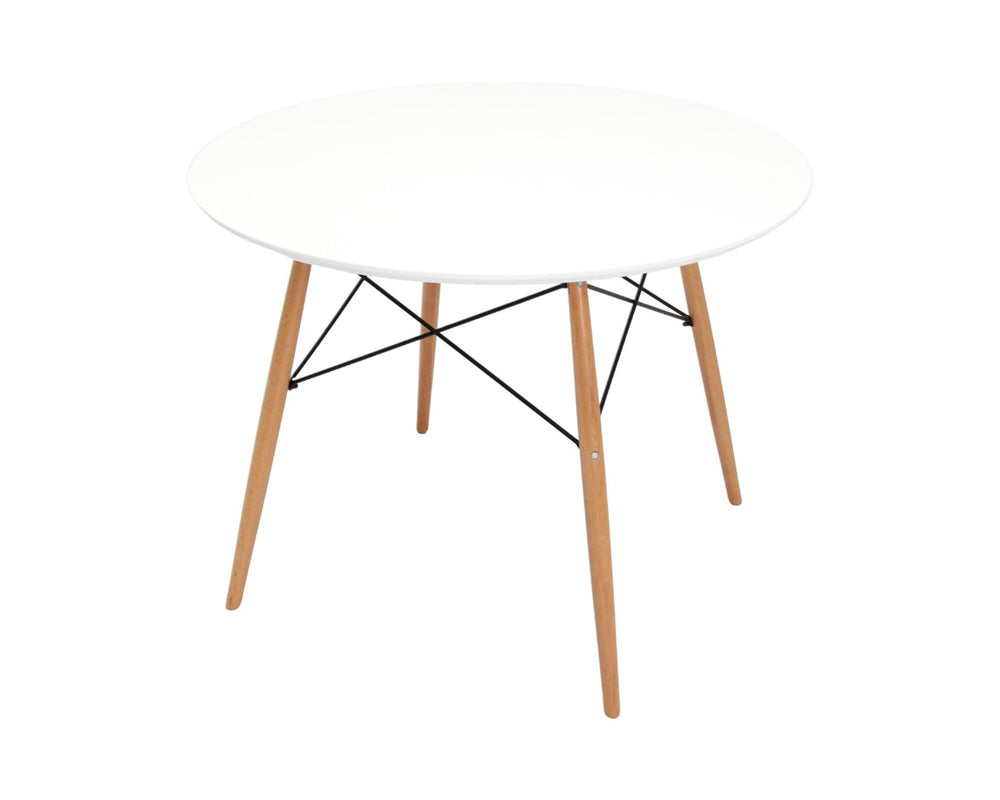 HomeRoots 36" Modern Two-Tone Round Dining Table with White Top & Natural Wood Base, Seats 6, Eco-Friendly Design 555168