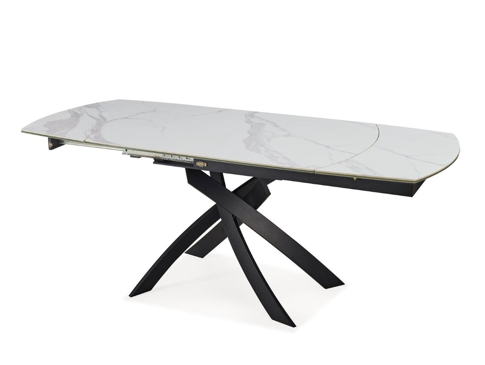HomeRoots 47" Oval Extendable Dining Table with Self-Storing Leaves – Modern Gray White Ceramic & Metal Design 555171