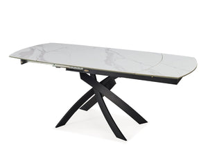 HomeRoots 47" Oval Extendable Dining Table with Self-Storing Leaves – Modern Gray White Ceramic & Metal Design 555171