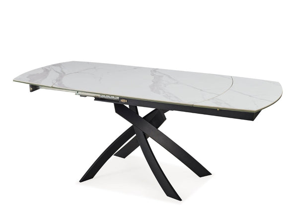 HomeRoots 47" Oval Extendable Dining Table with Self-Storing Leaves – Modern Gray White Ceramic & Metal Design 555171