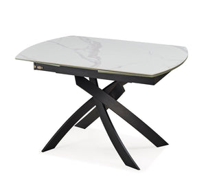 HomeRoots 47" Oval Extendable Dining Table with Self-Storing Leaves – Modern Gray White Ceramic & Metal Design 555171