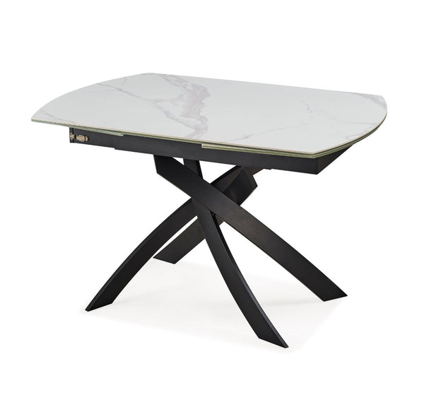 HomeRoots 47" Oval Extendable Dining Table with Self-Storing Leaves – Modern Gray White Ceramic & Metal Design 555171
