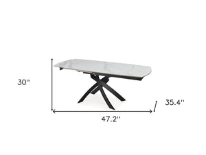 HomeRoots 47" Oval Extendable Dining Table with Self-Storing Leaves – Modern Gray White Ceramic & Metal Design 555171