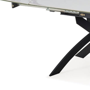 HomeRoots 47" Oval Extendable Dining Table with Self-Storing Leaves – Modern Gray White Ceramic & Metal Design 555171