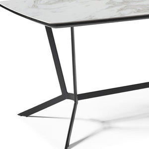 HomeRoots 63" Contemporary Gray and White Ceramic Dining Table with Stylish Black Metal Base for 6 People 555172