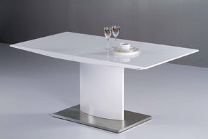 HomeRoots 63" White Metal Pedestal Dining Table with Self-Storing Leaf - Modern, Stylish & Versatile Centerpiece 555173